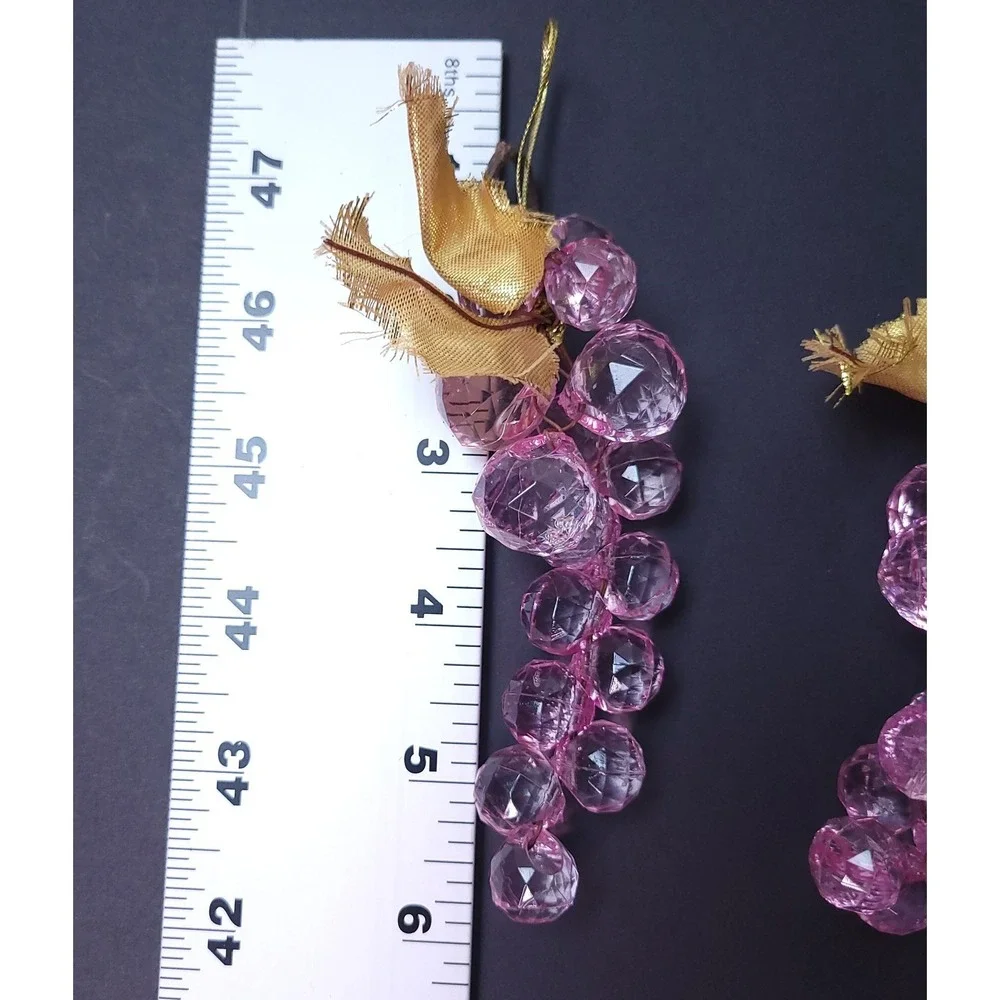 Vintage Faux Pink Acrylic Faceted Grapes Decorative Fruit Hanging Ornaments Pair